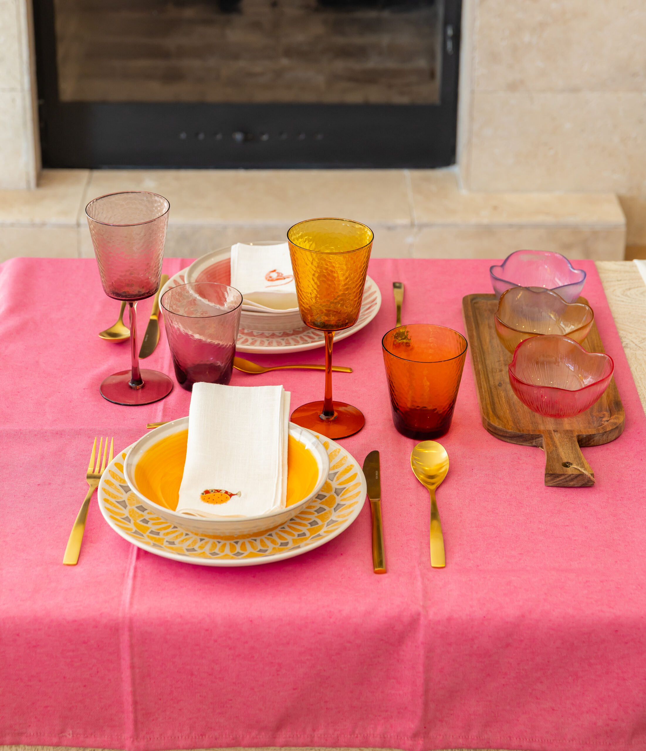 Mantel de tela jacquard fucsia - Imagen 3