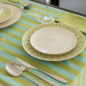 Mantel de tela jacquard Maglia Raya Pistacho y Turquesa